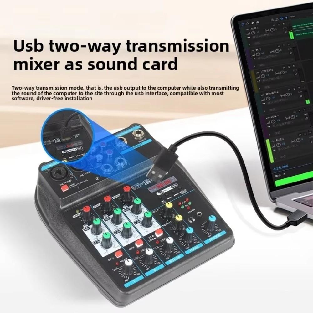 with 48V Phantom Power DJ Console Mixer 4-Channel USB Mixer Durable Audio Mixer