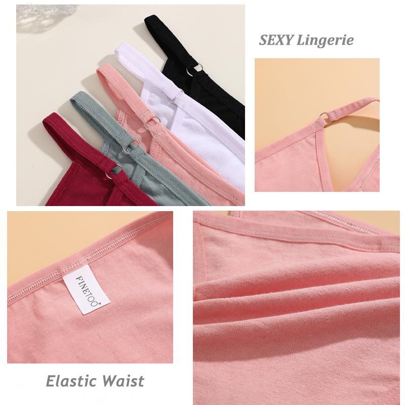 5PCS/Set Women Cotton Briefs Sexy Low Rise Panties Metal Ring Hollow Breathable Underwear Solid Color Comfortable Lingerie M-2XL