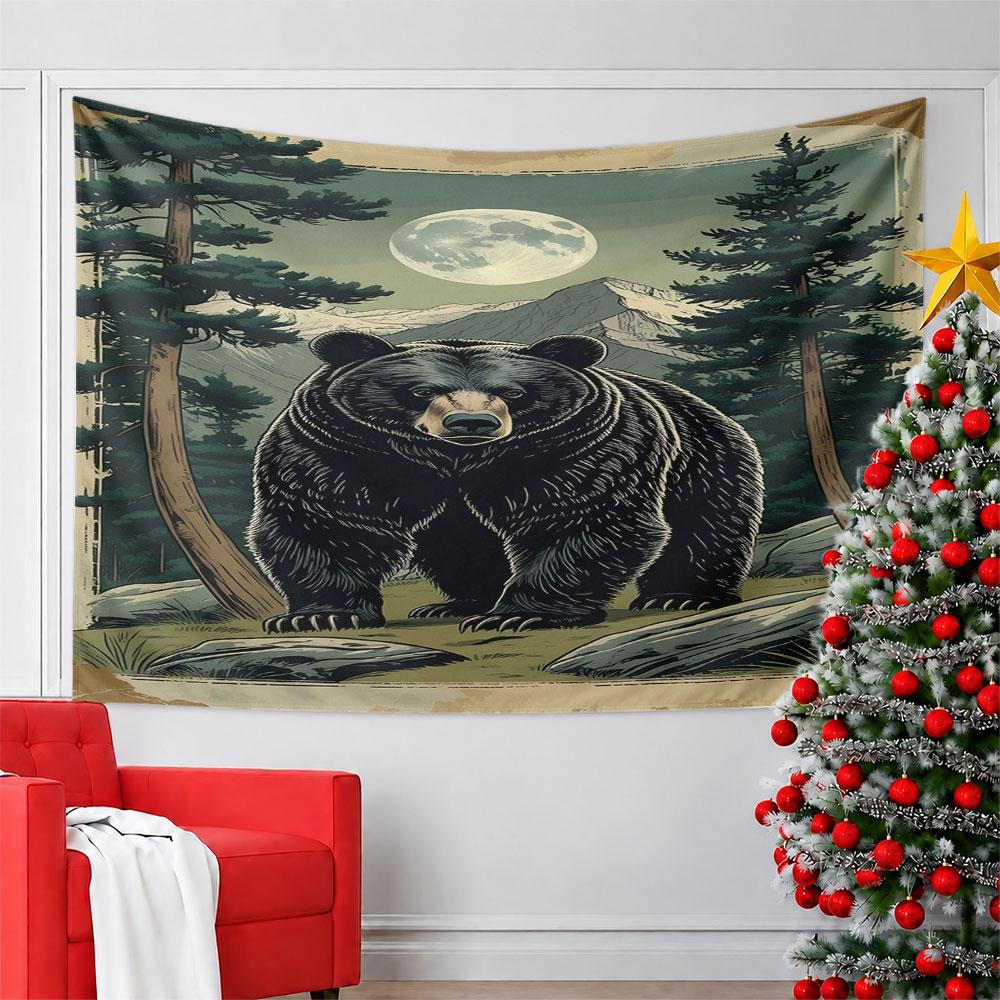 Majestic Bear In Moonlit Forest Scene Pattern Wall Hanging Tapestry Decorative Tapestry Home Decor for Bedroom and Living Room