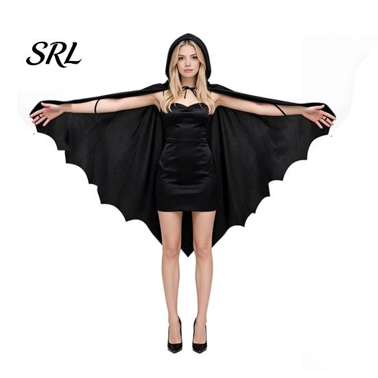 Schwarze Fledermausflügel für Party Halloween Flügelumhang, Kostüm für Erwachsene Kinder mit Kapuze Festliches Trick or Treat Outfit Cosplay Umhang Langlebig Wiederverwendbar