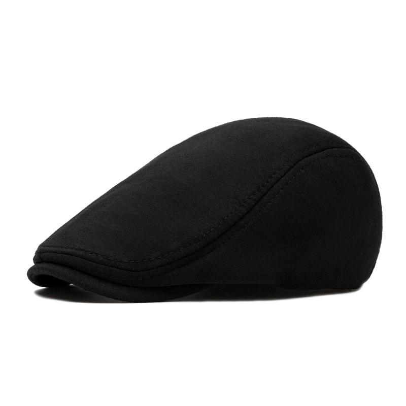 Boina masculina de outono e inverno de lã de aba leve, quente, chapéu para frente, boina britânica de topo mole, chapéu newsboy