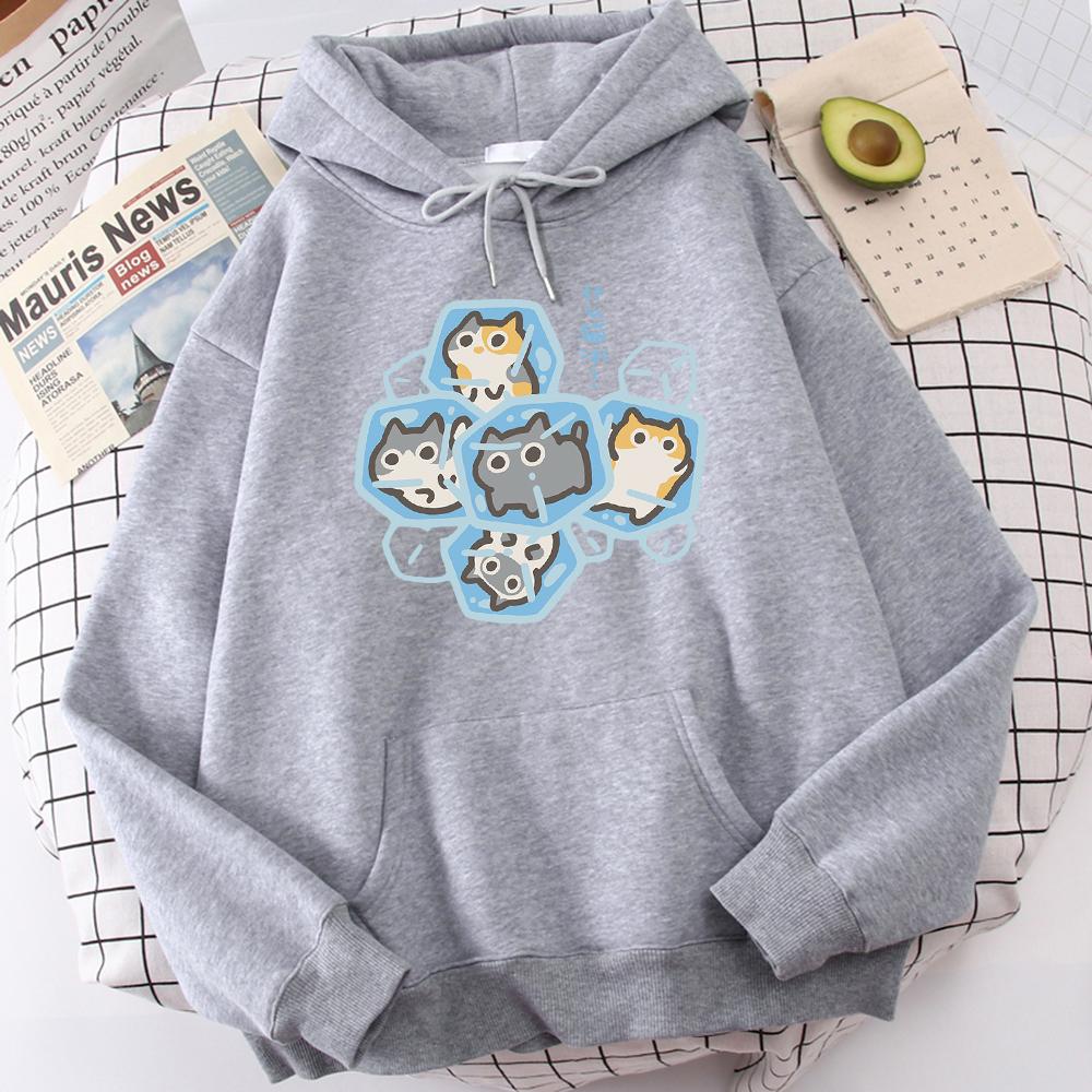 Freeze The Cat In Ice Cubes Printed Men'S Hoodie Casual Fashion Pullover Pleasure Outdoor Sweatshirts Comfort Leisure Clothes