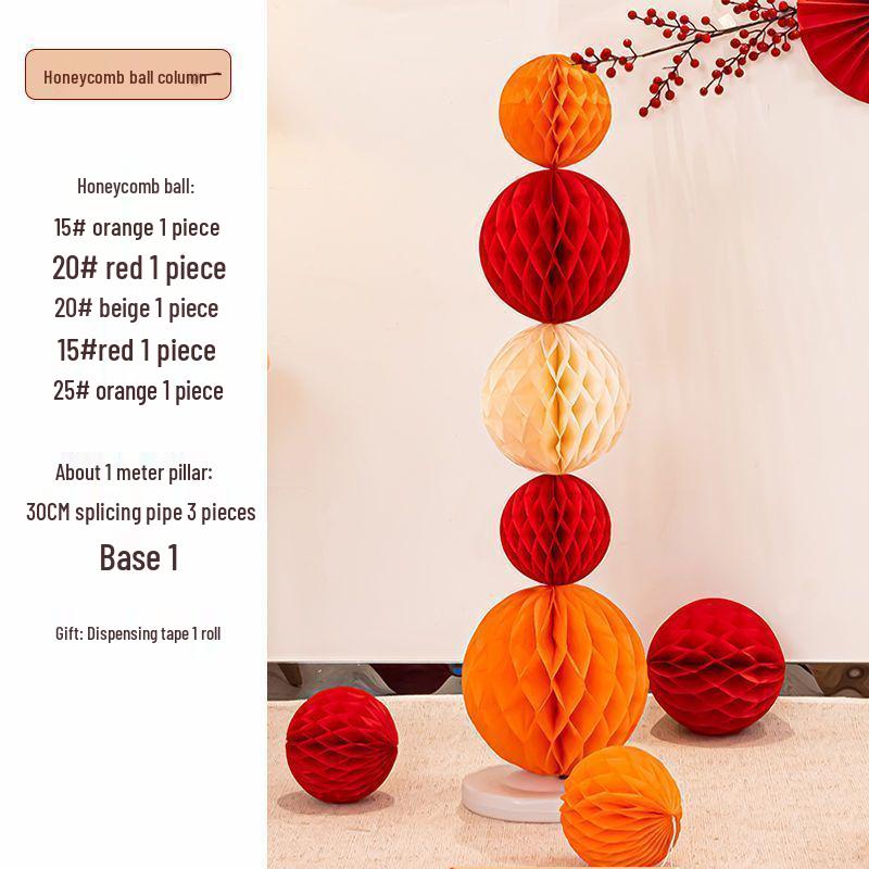 Honeycomb Ball Pillar Lantern for Wedding Room Decoration, Bride Photo Props, Double Happiness Wall Flower
