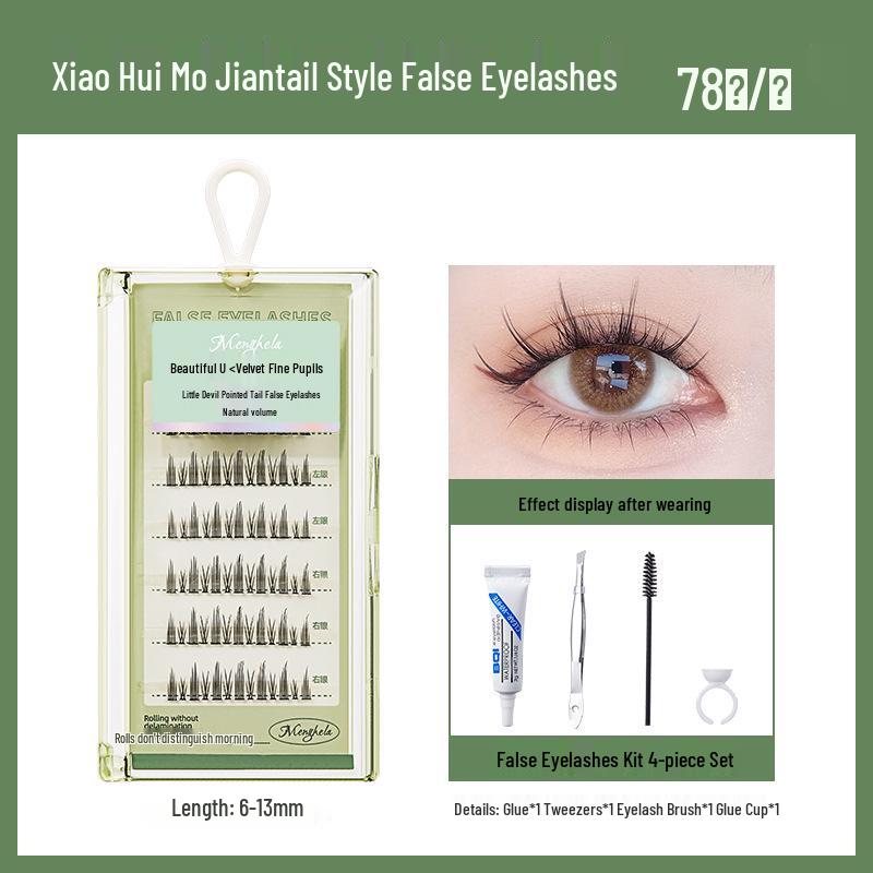 Menghela Big Eye Natural Curled False Lashes - Thin Stem Single Cluster for Lengthening