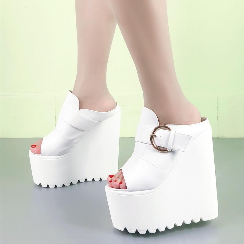 Móda 16CM Klínové Sandály Dámské Léto Nové Designové Sandály Lehké Otevřená Špička Ležérní Pantofle na Vysokém Podpatku Dámské Platformové Boty