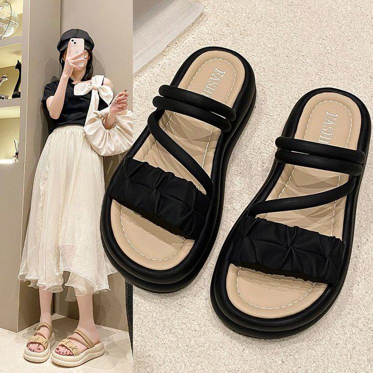 

Women s 2025 Summer Non-Slip Thick-Soled Beach Sandals: Casual One-Strap Slippers 38