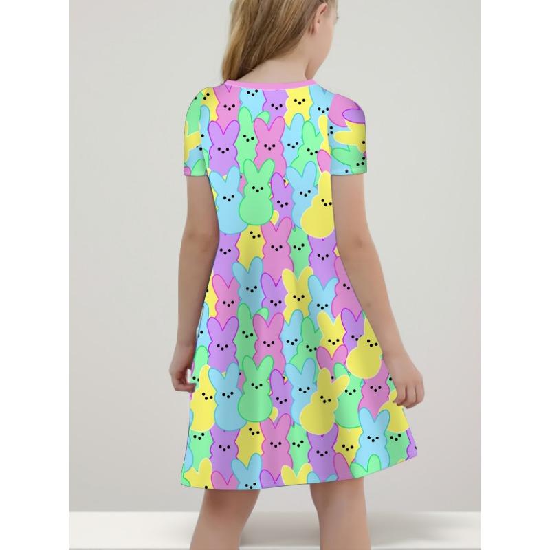 [Holidays And Birthdays] A Colorful, Print Short-Sleeve Dress Featuring a 3D Digital Fashion Design with a Whimsical Skull Pattern,