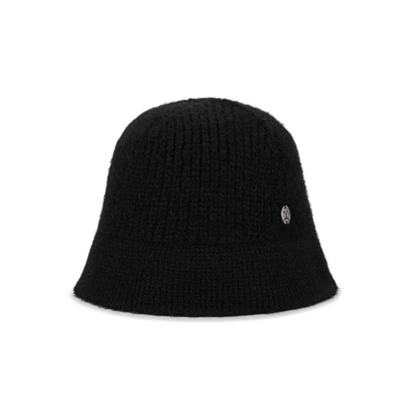 VARZAR VA Curved Oval Metal Washed Knit Bucket Hat Black