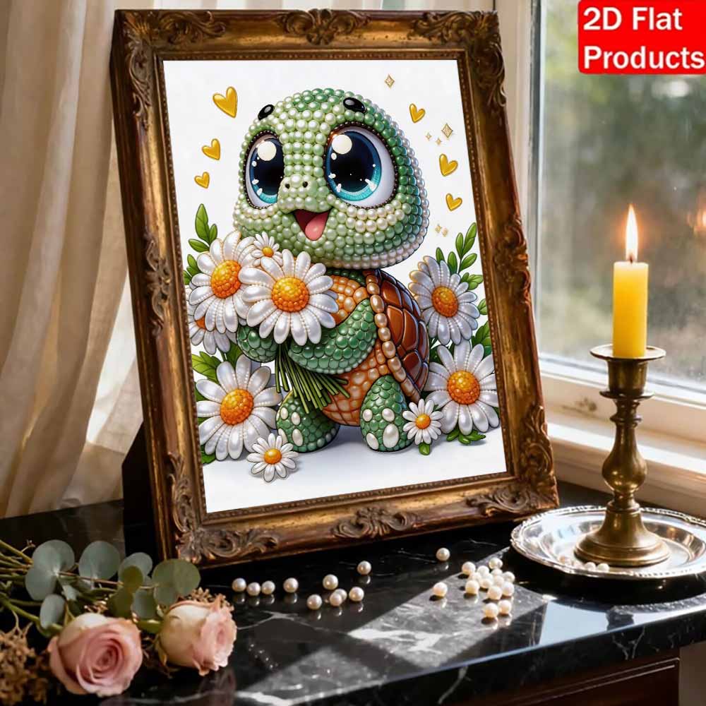 Frameless Cute Turtle Pearl Painting Kit 30x40cm Floral DIY Pearl Art Elegant Gem Art for Home Wall Decoration Perfect for Living Room & Bedroom