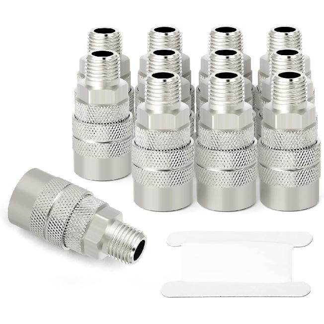 GASHER 12PCS 1/2-Inch Male Industrial Coupler,1/4 Basic Flow Quick Connect Air Coupler