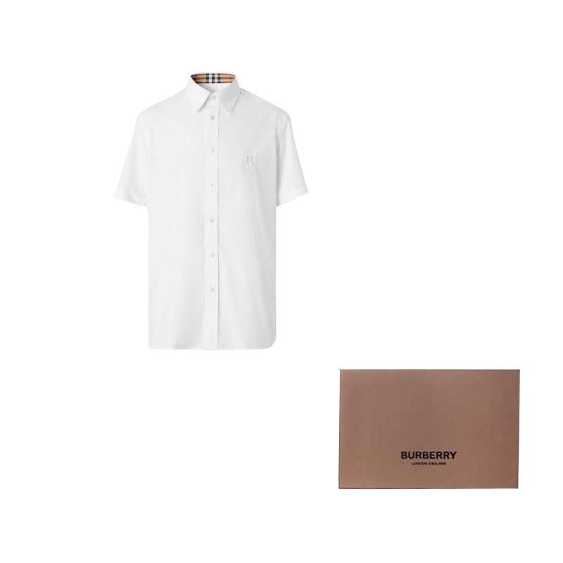 Burberry FW22 Men Logo Embroidery Single-Breasted Short Sleeve Shirt White 80618641