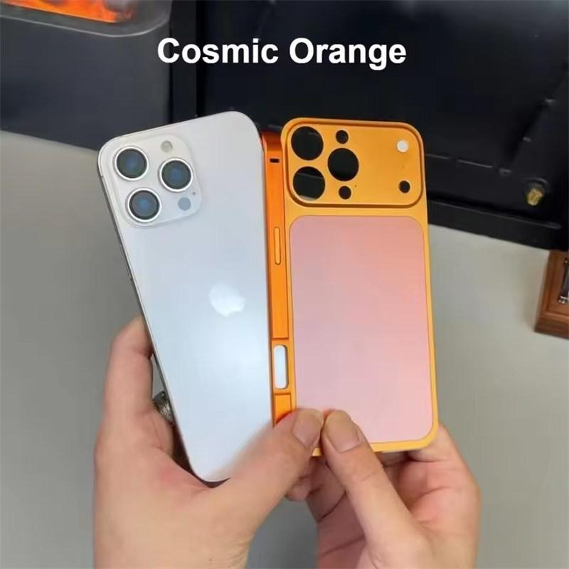 

Оригинальный цветной чехол из сплава для 17 16 15 14 13 Pro/Pro Max Моментальное обновление 17Pro/Pro Max Задняя панель с большим окном Противоударный чехол iPhone 15 Pro оранжевый