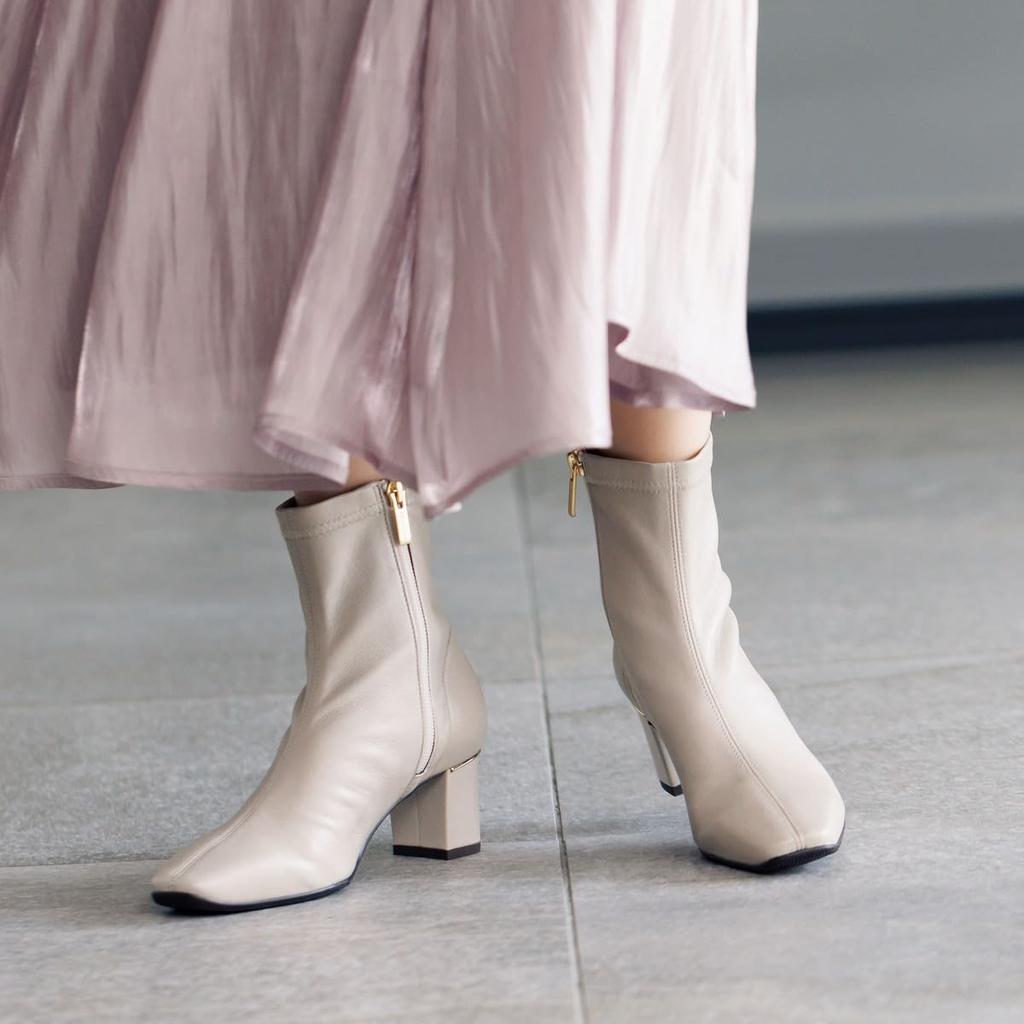 HIMIKO / 5.5cm Heel Sheep Leather Stretch Boots / 631404 Ivory 225