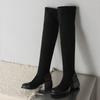 Elastic Splicing Suede Over Knee Boots Sexy Pantless Show Boots Thick High Heel Boots 33-43 Large Size Boots