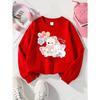 European sizes Girls' Soft Crewneck Sweatshirt with Cute Bear & Cat Pillow Print, Casual All-Match, Ideal Holiday Present