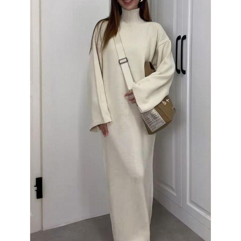 In Stock 2024 Autumn New Cross-Border European and American Foreign Trade Women clothes Knitted Turtleneck sweater Temperament Fashion Dress Women