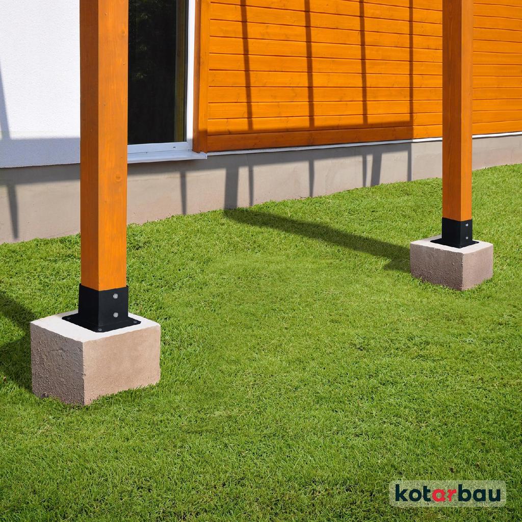 Wooden Post Base Screwed To Concrete Black Steel 70x70 Mm 2 Pcs