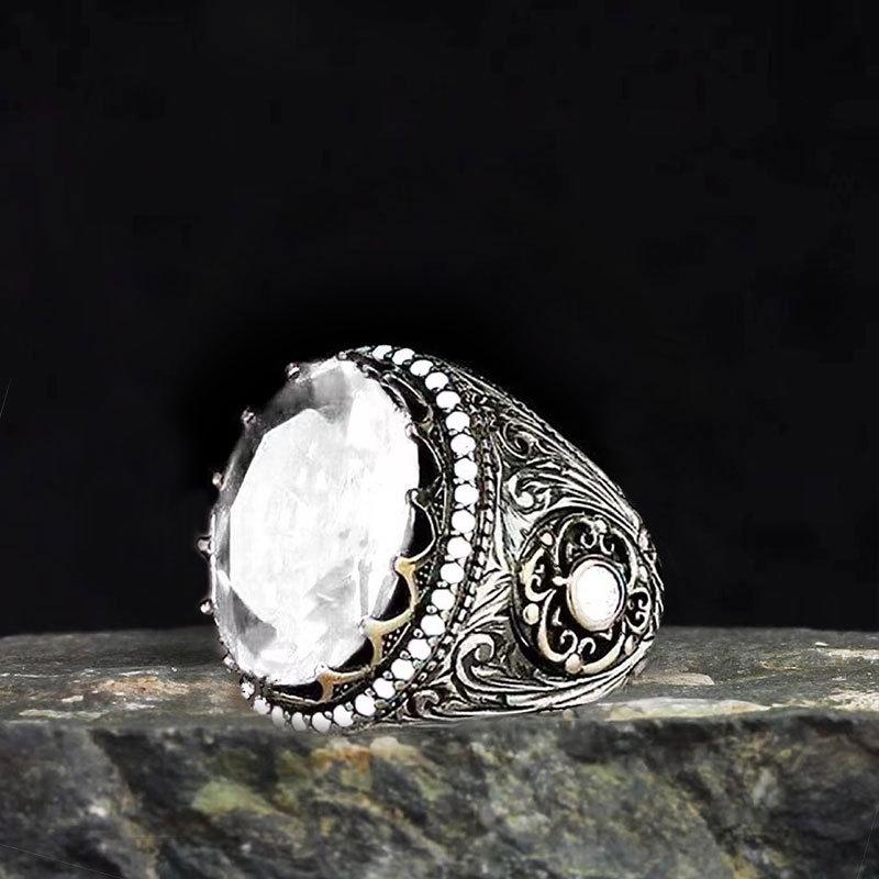 Totem pattern zircon rings Men's punk dark tide cool European and American style rings are popular vintage accessories