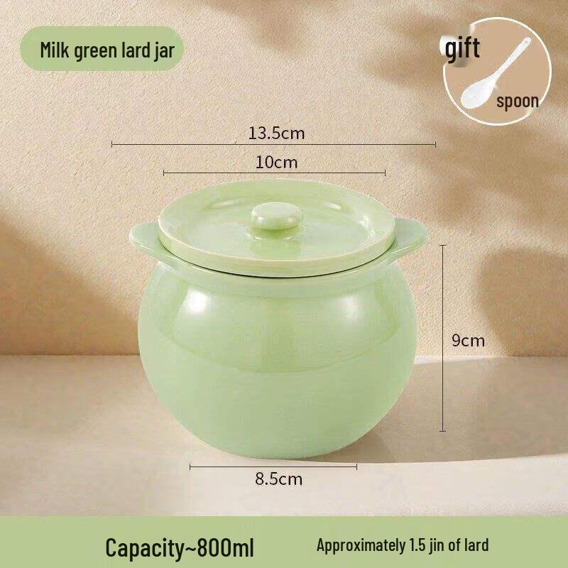 Ceramic Lard Storage Jar with Lid and Filter