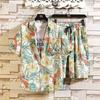 Men's Japanese Style Casual Hawaiian Floral Beach Set: Loose Short Sleeve Shirt & Shorts