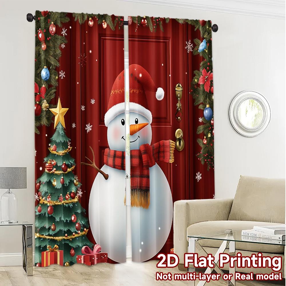 2pcs,Curtains Cute Snowman Christmas Greeting (3) Chic Contemporary Curtains Prints Light Filtering Curtains Thermal Insulation,