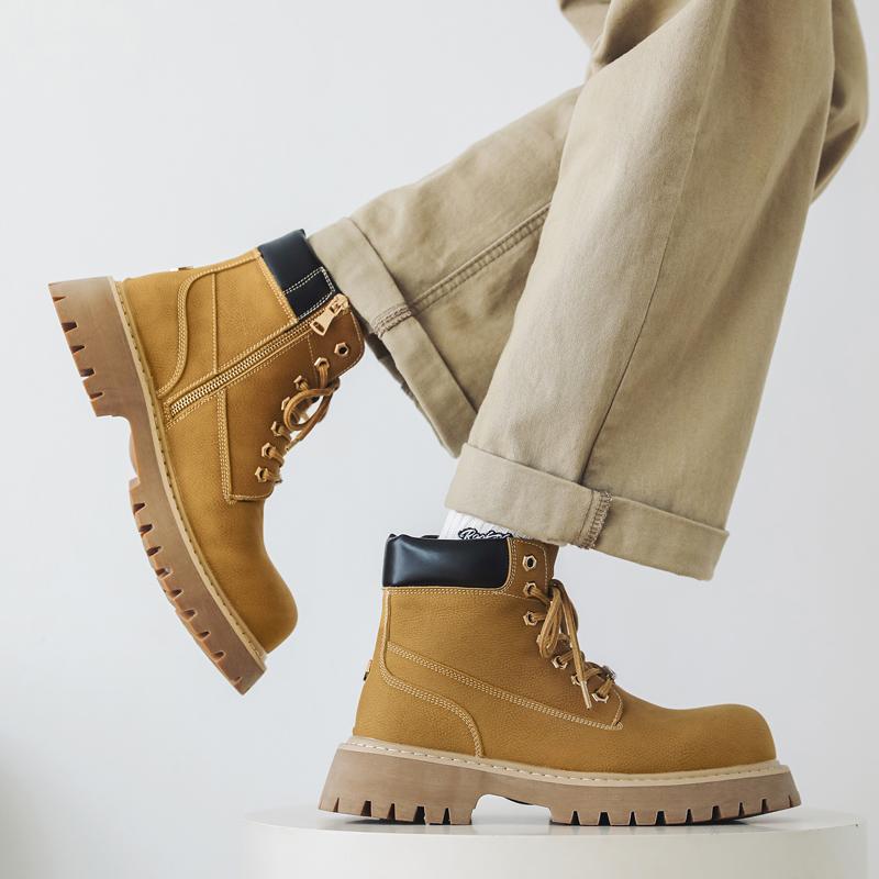 Fashion Autumn and winter men's boots Retro and trendy styles Outdoor Fashion Street 38-46 Young shoes Thick soled lace up versatile