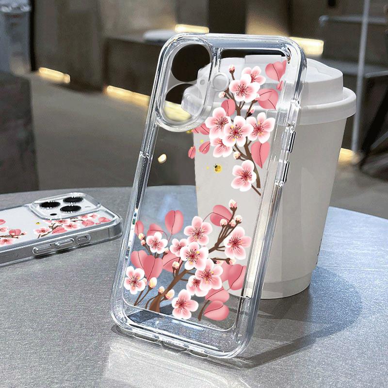 Carcasă transparentă din silicon moale, rezistentă la șocuri, pentru iPhone 16 Pro 15 Plus 14 Pro Max 13 12 11 XR XS 8 7, cu imprimeu floral, pentru lentilă, transparentă, rezistentă la șocuri