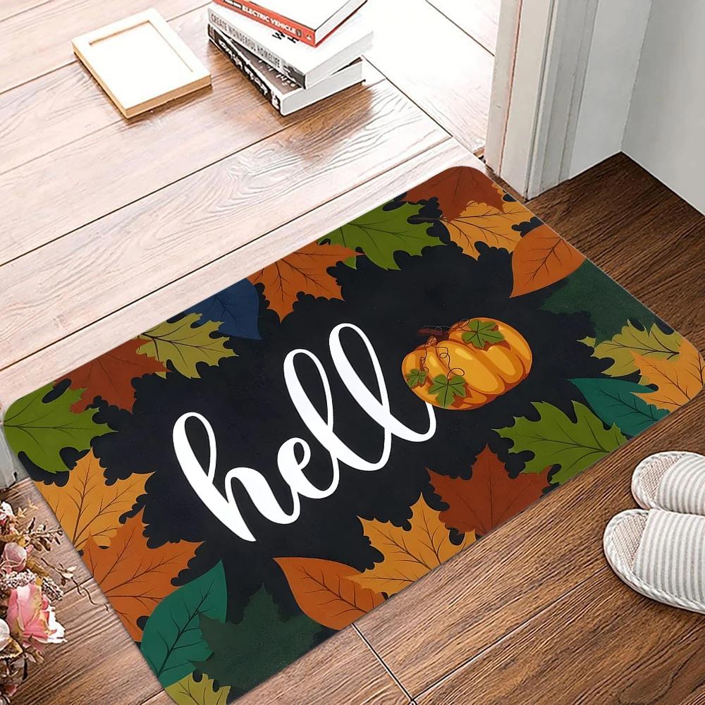 

Autumn Pumpkin Welcome Floor Mat Thanksgiving Home Decor Farmhouse Entrance Floor Mat Porch Kitchen Carpet 40x60cm 16x24inch