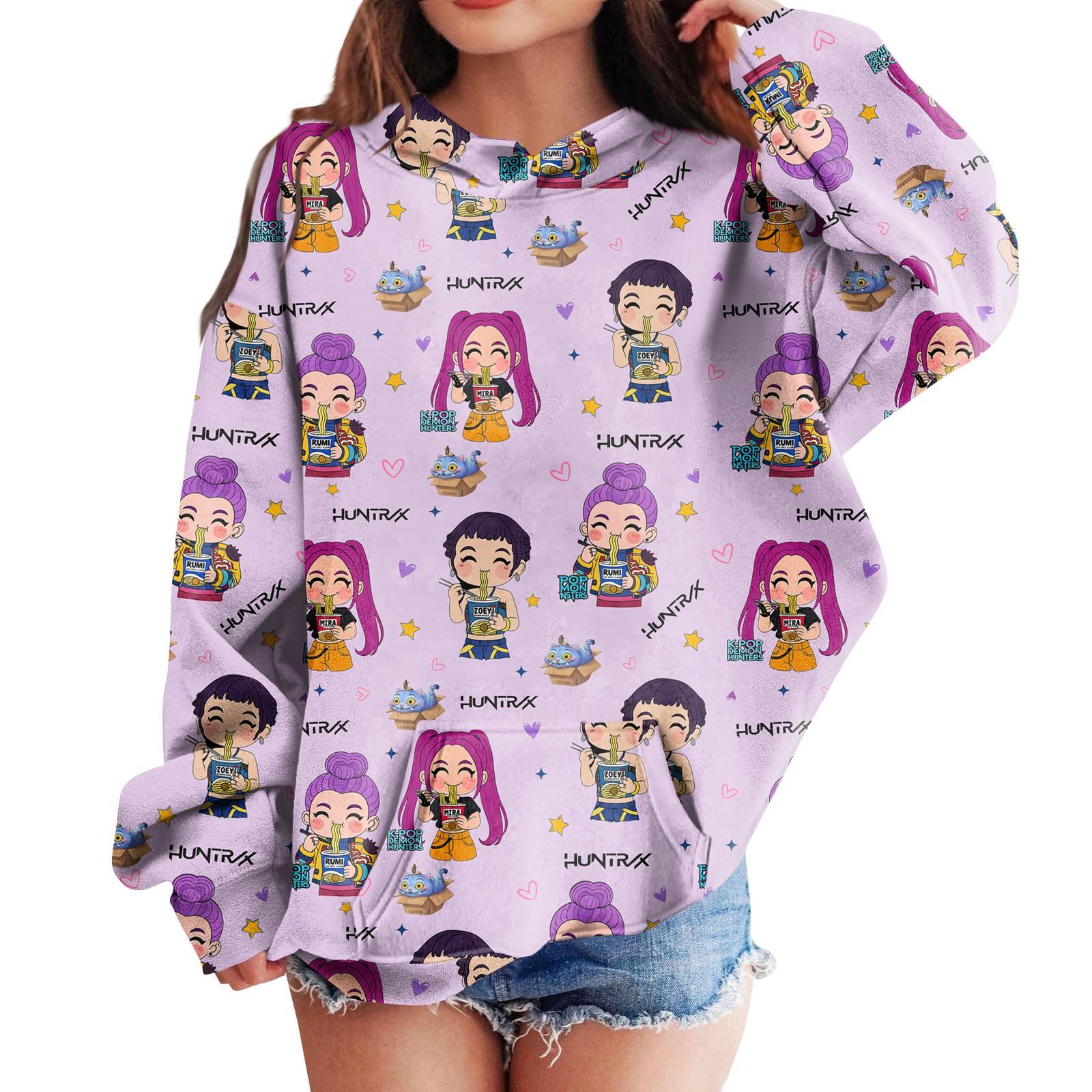 

Толстовки для девочек-подростков Худи с длинным рукавом и кулиской Пуловер Милый худи с принтом Топ 150 фиолетовый