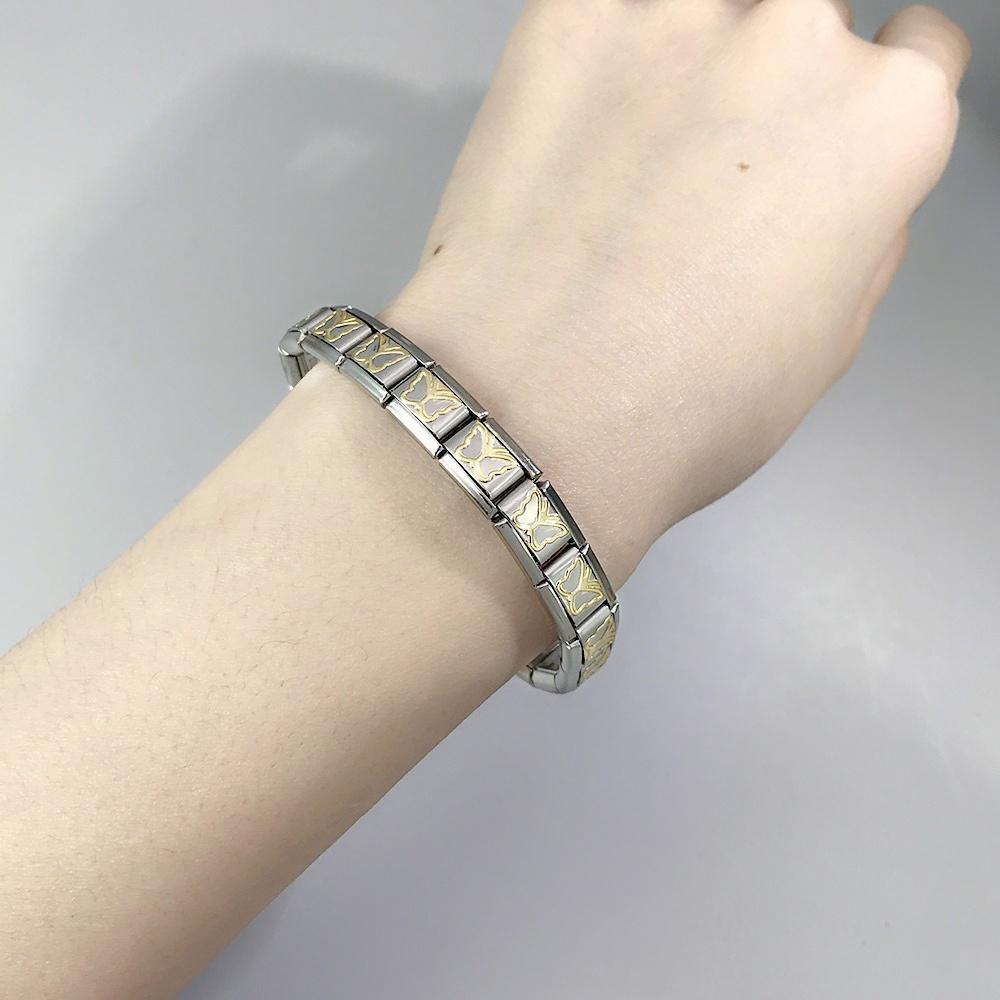 Neue Mode Damen Mann Italienischer Charm Herz Blume Schmetterling Kreuz Delfine Edelstahl Elastisches Armband Gliederarmreif