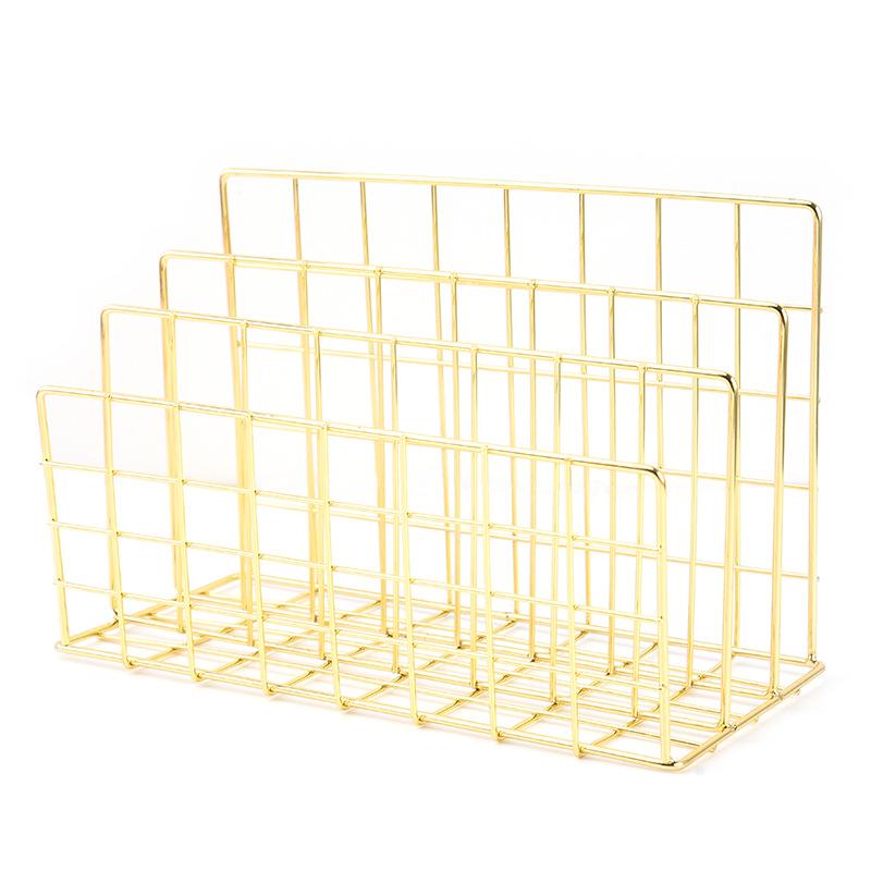 Nordic Style Wrought Iron Metal Three Grid Bookshelf, Home Office Desktop Storage Rack, Wrought Iron Simple Storage Rack