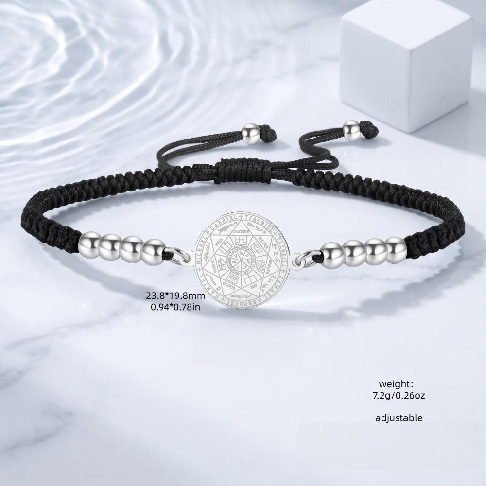Solomon's Seven Archangels Adjustable Bracelet with Stainless Steel Beads - Couple's Luck Charm.