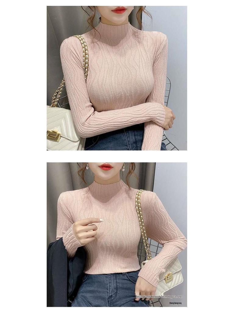 Autumn/Winter Women's Slim Fit Long-Sleeve Knitted Sweater with Semi-High Collar