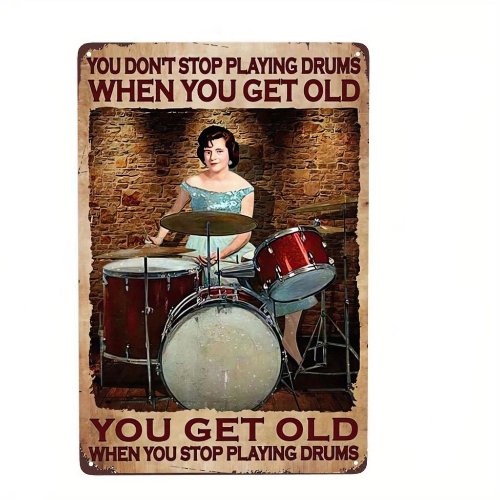 Vintage Schlagzeuger Anhänger Metall Blechposter Schlagzeug Metall Blechschild Poster Platte für Schlagzeuger Café Garage Fitnessstudio oder Boxclub Dekor