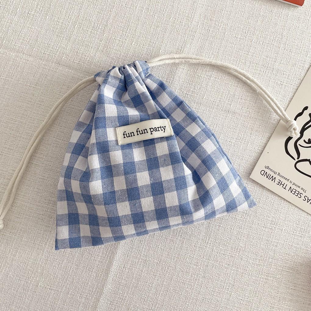 Floral Plaid Drawstring Pouch: Sundries, Keys, Coin, Card & Phone Holder
