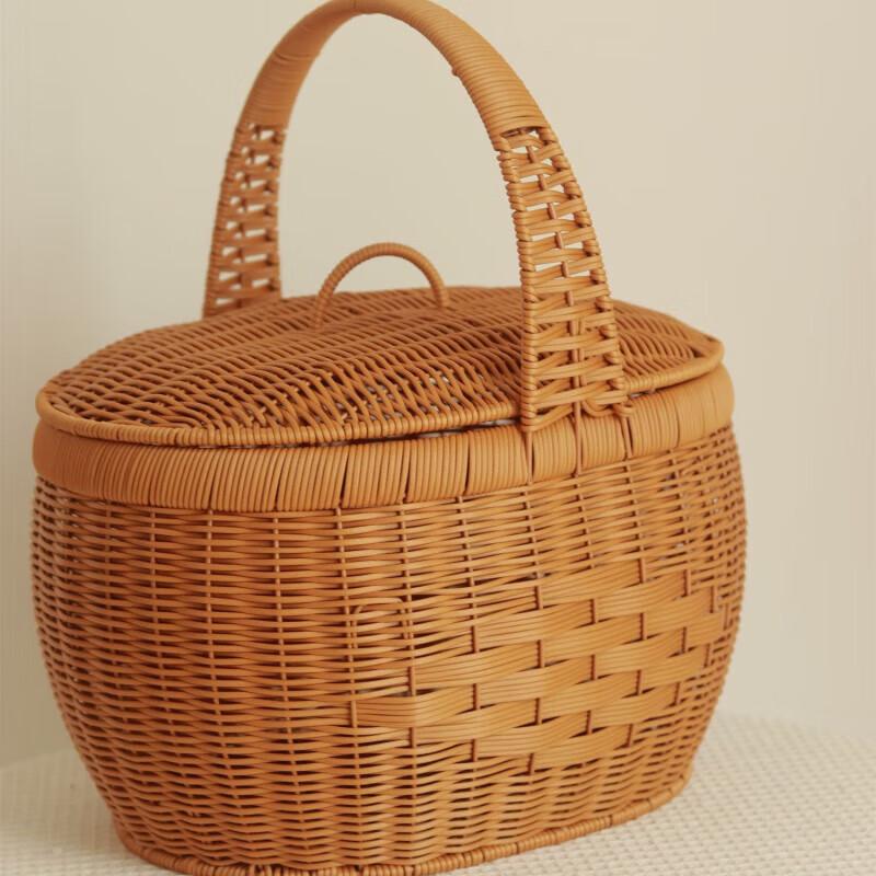 NIVORCE Woven Imitation Rattan Storage Basket with Lid