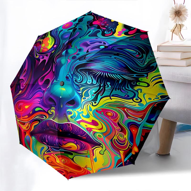 

1pc Colorful Abstract Art Automatic Opening Folding Umbrella with 8-Bone Iron Frame, Perfect for Fans, Travelers, Daily Use, and Festive Gifts!B055