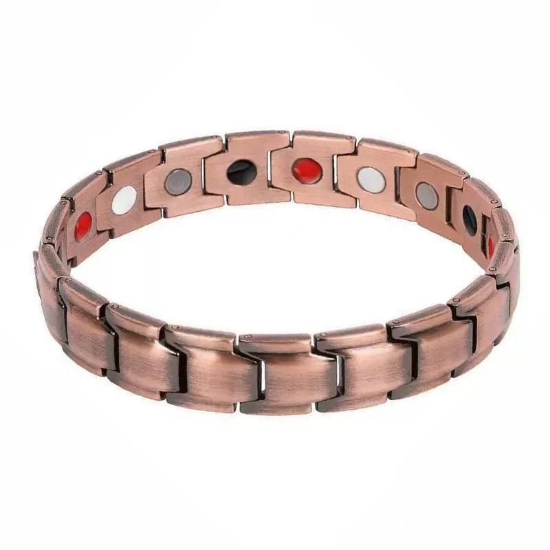Antique Copper Magnetic Bracelet: Retro Fashion Three-Row Adjustable Couple Bangle