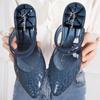 Fashion FHC New Women Beach Shoes,Crystal Sandals,Jelly Summer Low Heels,Pointed Toe,Two Wearings,Blue,Purple,Pink,Green,Dropship