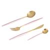 4Pcs Set Stainless Steel Colored Tableware Spoon Fork Knife Dinnerware Home Use White  Golden