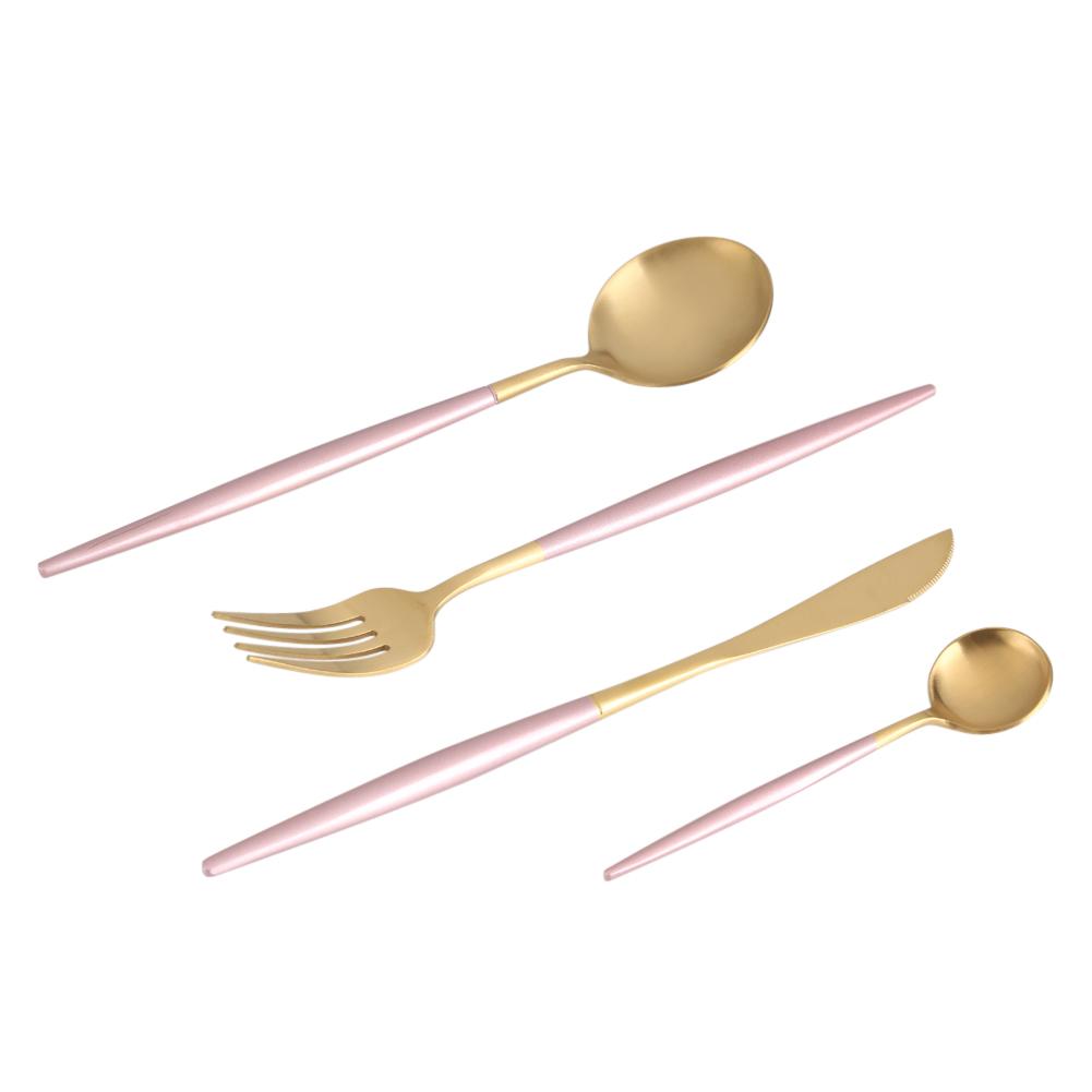 4Pcs Set Stainless Steel Colored Tableware Spoon Fork Knife Dinnerware Home Use White  Golden