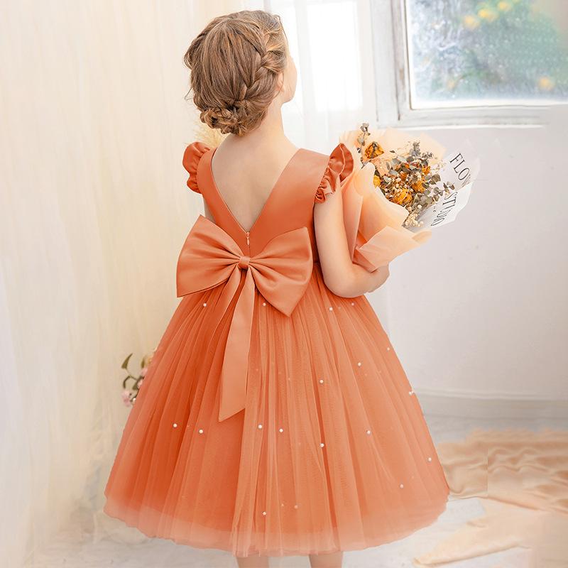 Girl Princess Dress Red Christmas Princess Dress Cute Girl Birthday Party Tutu Gown Newborn Backless Bow Beading Xmas Costume
