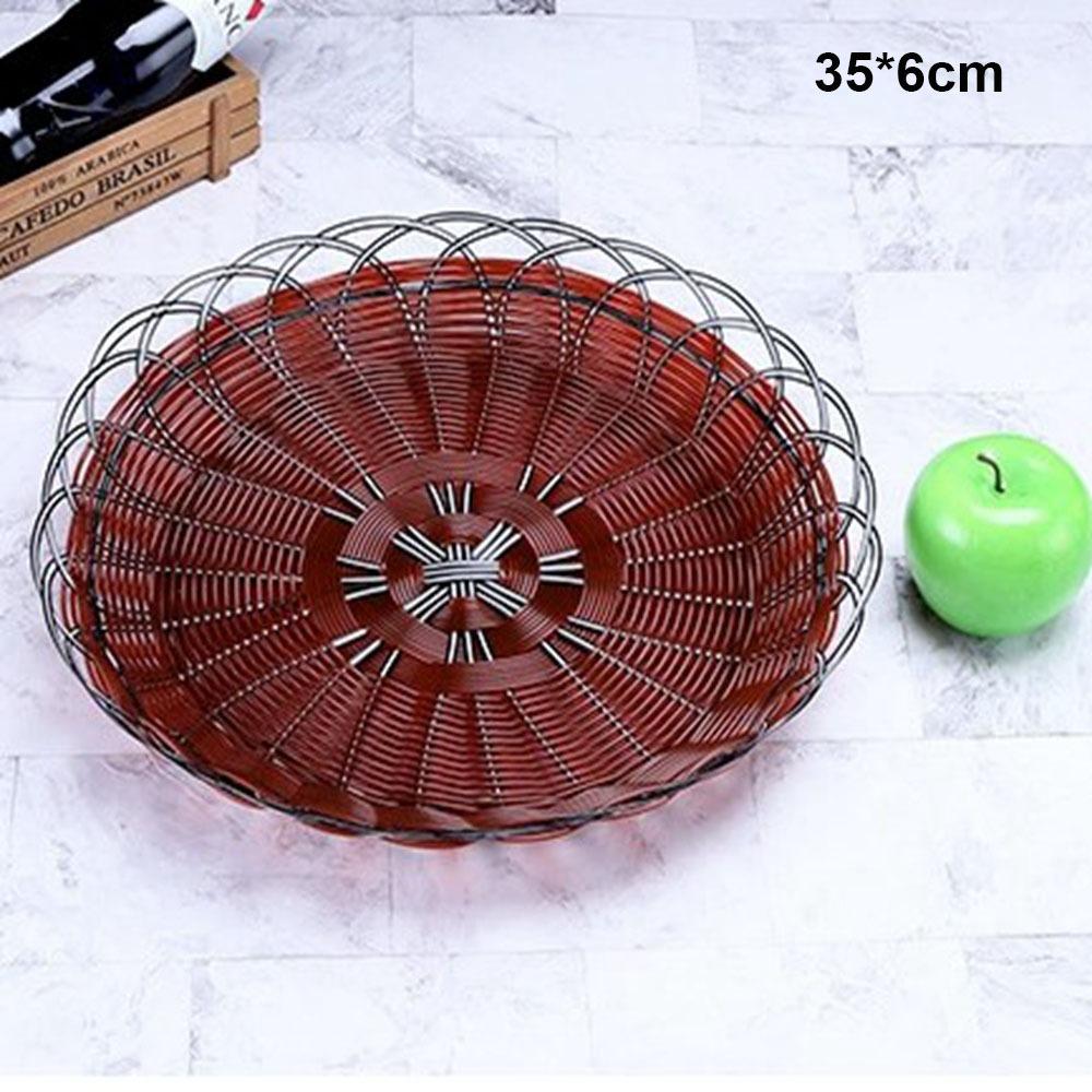 Hardness Plastic Imitation Vine Fruit Platter Brown Handwoven Bread Fruit Vegetables Plate 10 Sizes