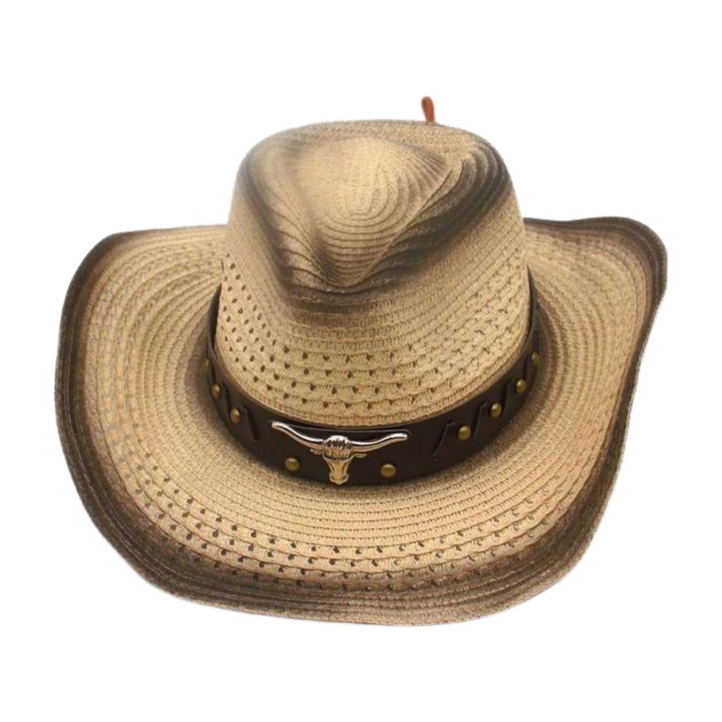 Western Cowboy Straw Hat Men And Women Ethnic Spring And Summer Travel Windproof Sunscreen Straw Hat