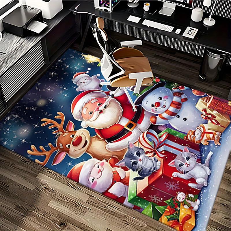 Christmas Santa Claus Reindeer Snowman Cat Chair Mat - Anime Cartoon Design, Non-Slip Carpet for Office, Home Decor, Living Room, Bedroom, Game Room &