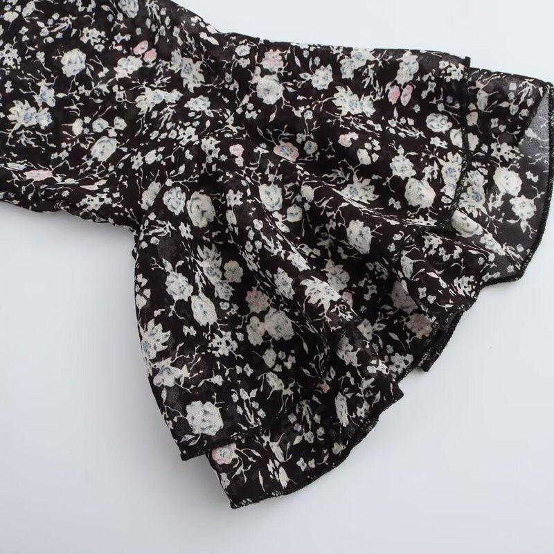 Kaslead New Arrival Women's Fashion Style Fashion Minimalist V Neck Chiffon Small Floral Tight Waist Dress