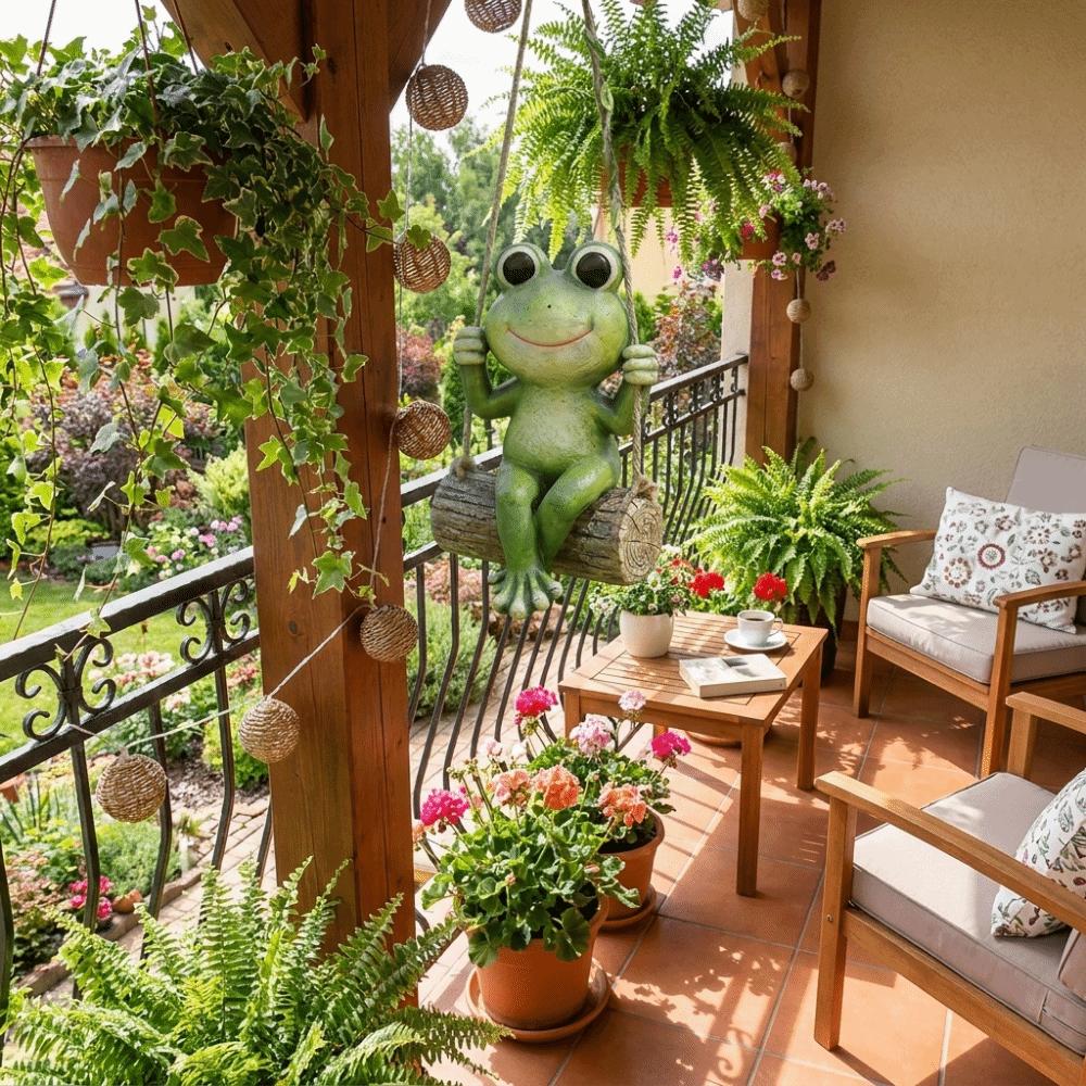 Cute Garden Animal Statue Resin Garden Art Sculpture Animal Sculpture Frog Swing Ornament Patio