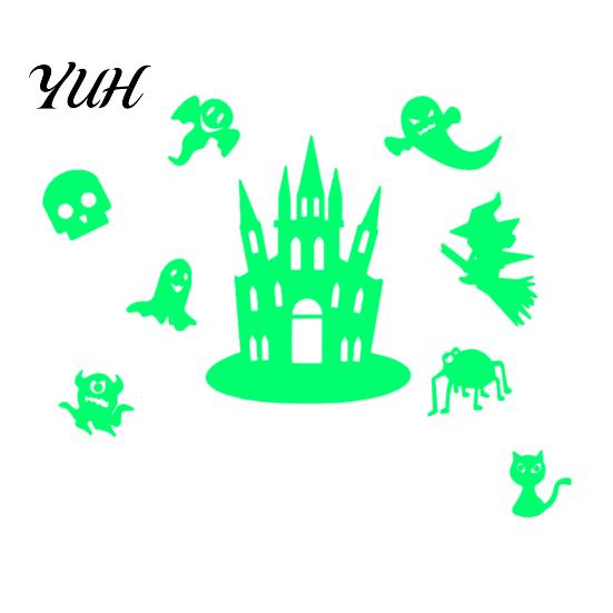 Easy Peel Stick Decorations Halloween Glow In The Dark Wall Stickers, Luminous Decals with Ghost Mysterious Castle Pattern Stickers Pumpkin