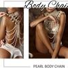 Handmade Faux Pearls Shawl Necklace Shoulder Chain Rave Body Chain Jewelry Festival Summer Beach Clothings Decoration