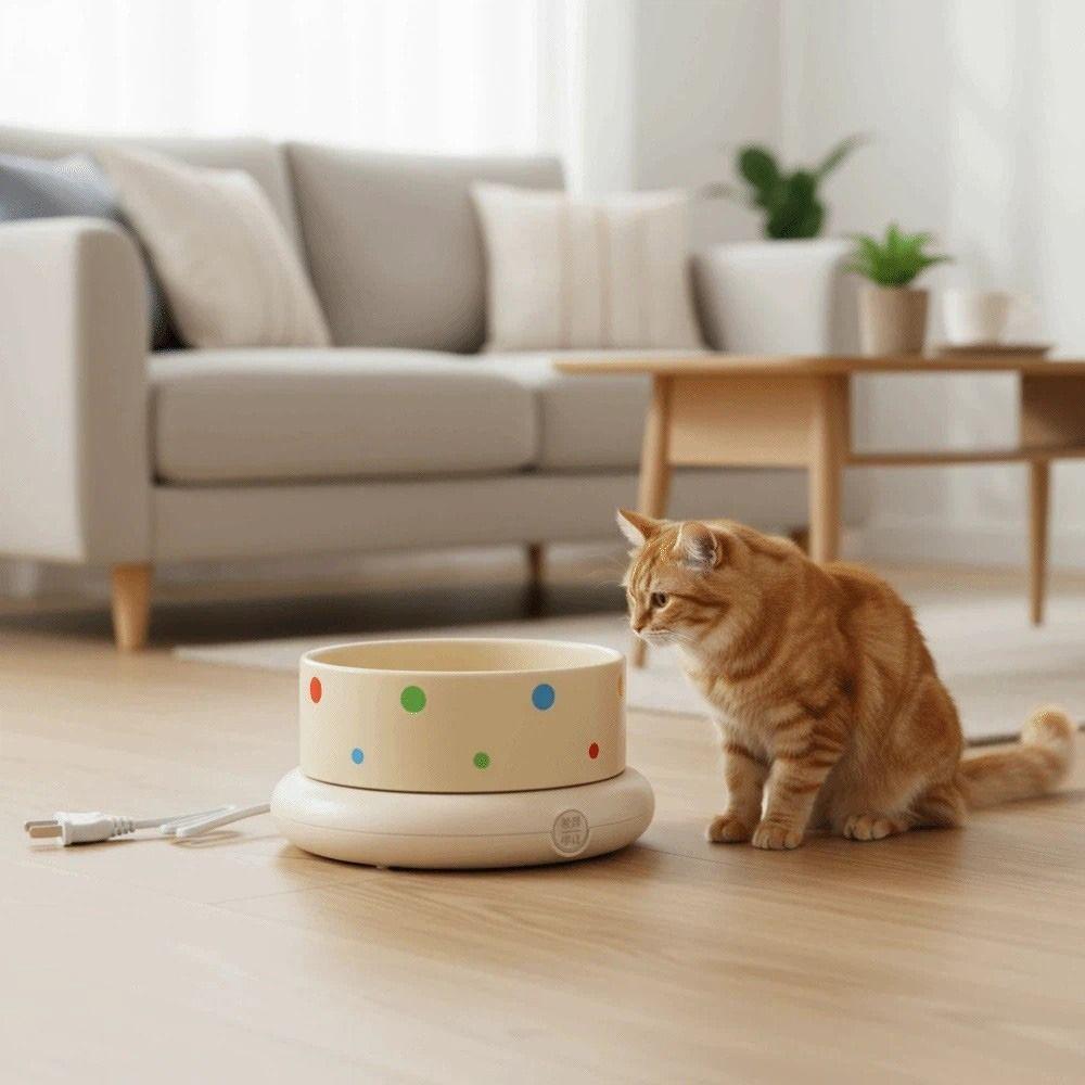 Ceramic Pet Heated Water Bowl Temperature Adjustable Noiseless Self-Heating Water Bowl Non-slip Stable